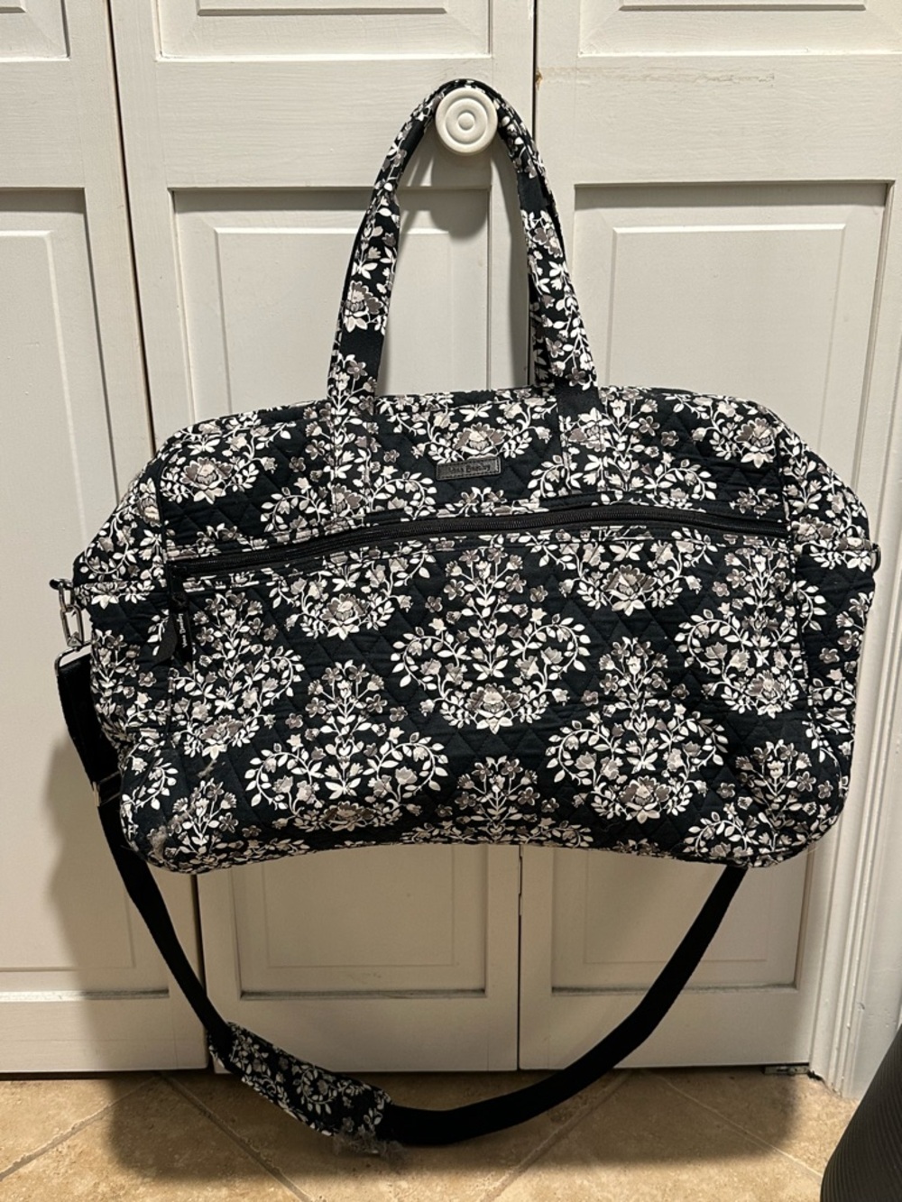 Vera Bradley Black & White Floral Quilted Travel Bag